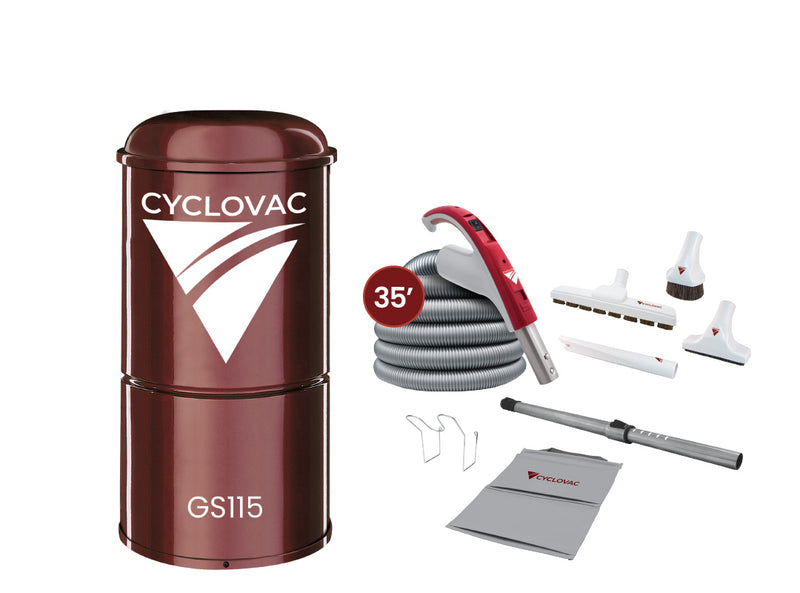 Cyclovac Central vacuum GS115 [with bag] and 24V attachments kit - Hose 35 ft. (10.67 m)