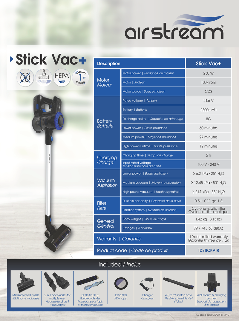 Stick Vac+ vacuum cleaner - Airstream - MLvac.com