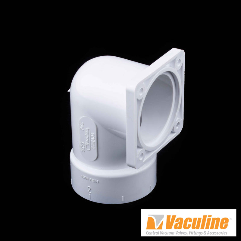 Canplas Vaculine Central Fitting Flanged 90 Degree ELL, White (No Gasket)