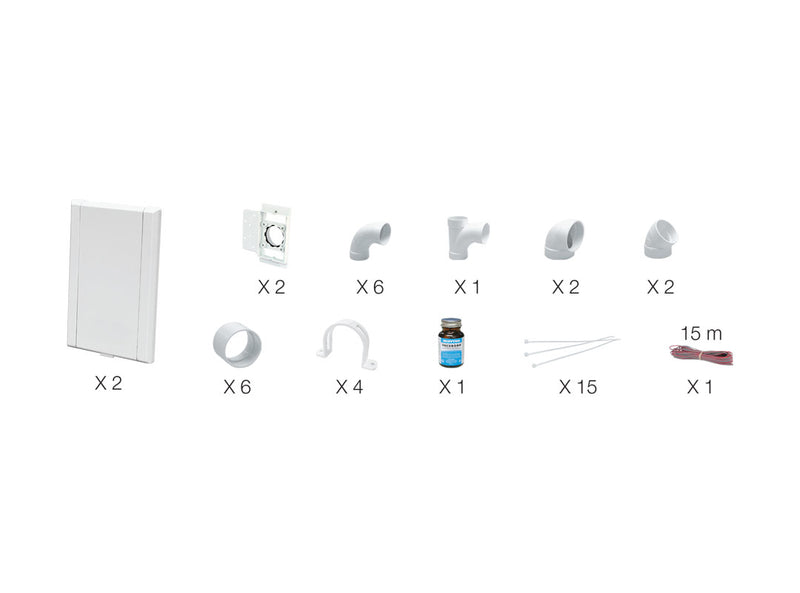 Installation kit for Vaculine wall inlet with white square inlet(s)